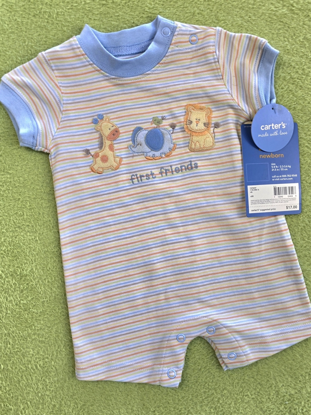 NWT 3-6M Baby BOYS SHORT ROMPER - LITTLE SAFARI - GIRAFFE LION ELEPHANT (Q2)